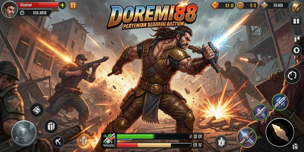 Tangkapan layar DOREMI88 menampilkan aksi pertempuran yang mendebarkan.