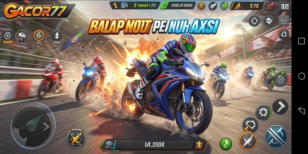 Gameplay GACOR77 menampilkan aksi balap motor yang mendebarkan.