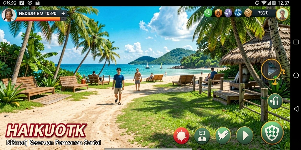 Screenshot menampilkan gameplay HAIKUOTK yang seru dan penuh warna.