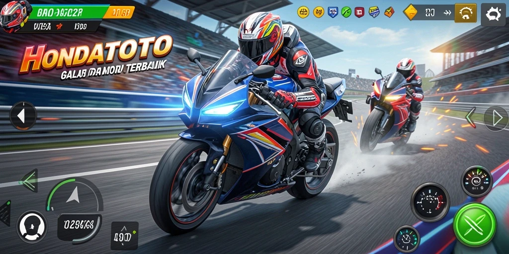 Gameplay seru HONDATOTO dengan balapan motor yang mendebarkan.