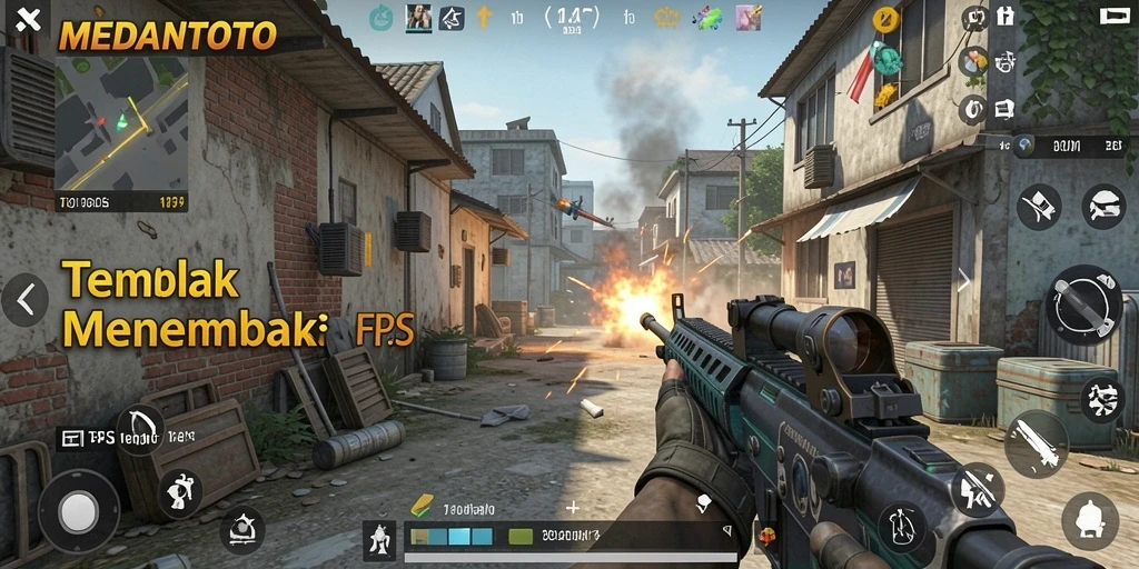 Screenshot gameplay MEDANTOTO dengan aksi tembak menembak yang dinamis.