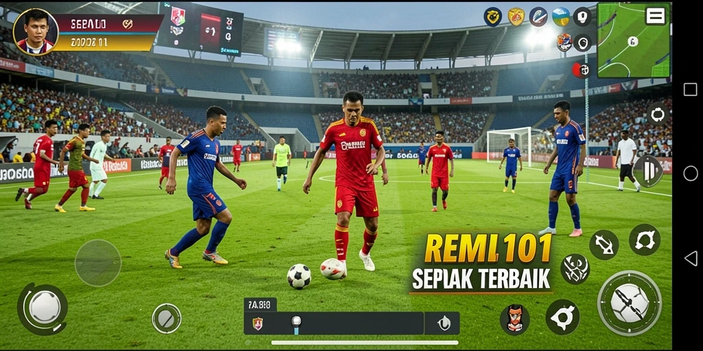 Gameplay seru REMI101 dengan pertandingan sepak bola yang mendebarkan.