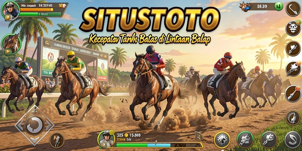 Screenshot utama SITUSTOTO menampilkan aksi seru balapan di lintasan.