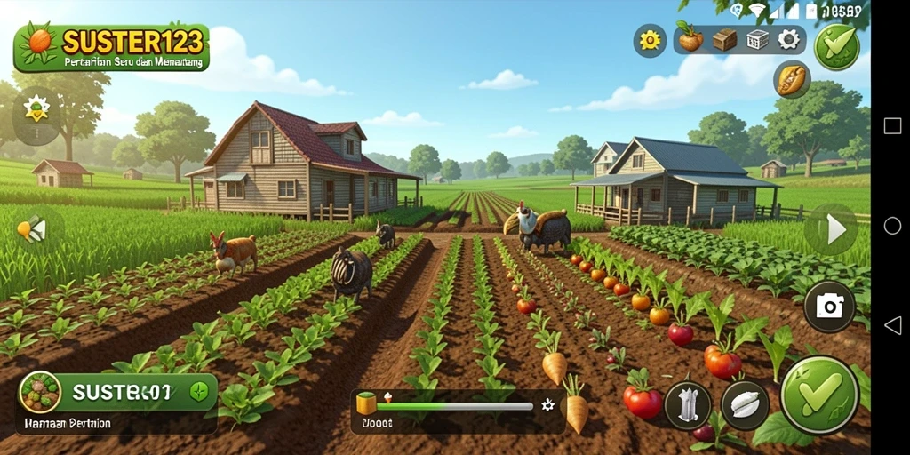 Gameplay SUSTER123 yang menarik dengan berbagai aktivitas pertanian.
